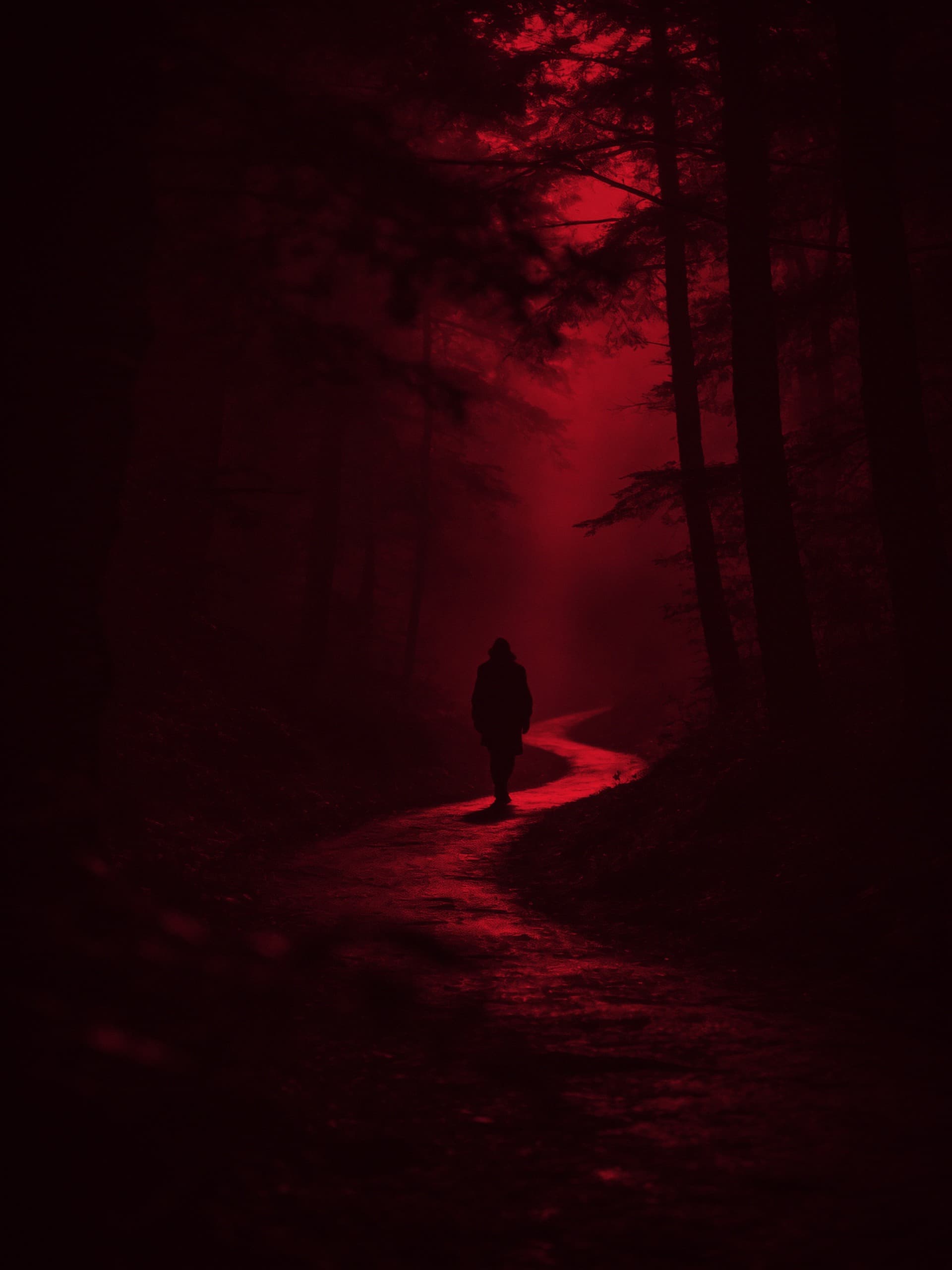 Foggy dark forest scene